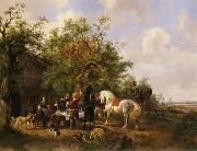 Wouterus Verschuur Compagny with horses and dogs at an inn oil painting picture wholesale